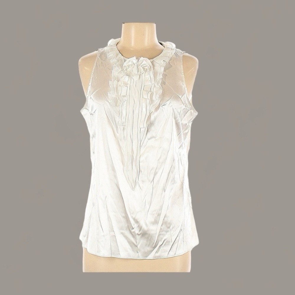 TAHARI NWT White Blouse with Ruffles Size Medium
